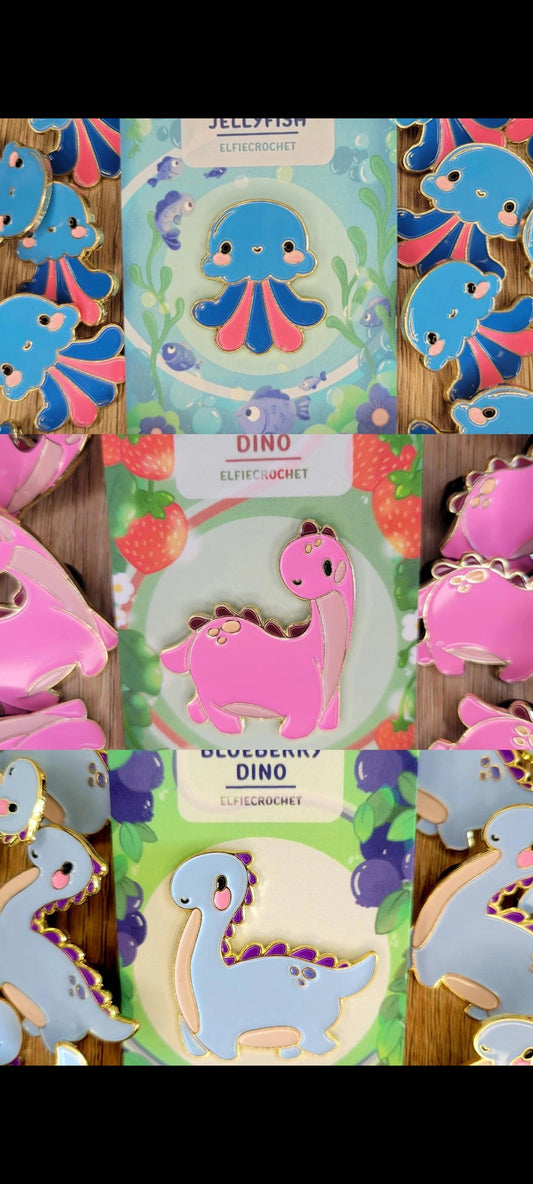 PACK 3 Pin's Blueberry, Strawberry Dino Jellyfish